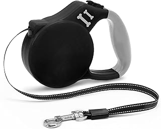 AIITLE Einziehbare Hundeleine 5 m für kleine Rassen, reflektierendes Sicherheitsband, Quick-Lock-Bremssystem, Rutschfester Griff – leicht und tragbar für Reisen, Training, Nachtspaziergänge, Schwarz product image