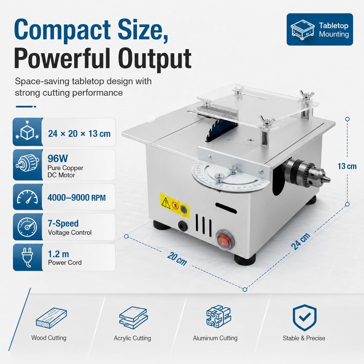 Mini set di seghe circolari da tavolo | 9000 rpm elettrico fai da te | lama per sega circolare da tavolo taglio | alimentatore a 7 velocità regolabile Table Saw | macchina per mole