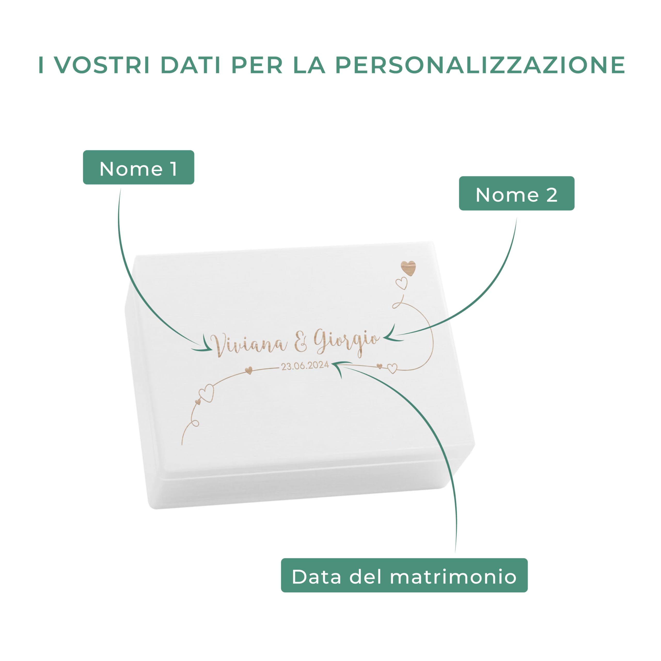 LAUBLUST Scatola dei ricordi di nozze personalizzata | Scatola di legno con coperchio inciso - Amanti | Regali per gli sposi - FSC® (Bianco senza chiusura, ca. 40 x 30 x 14 cm | L)