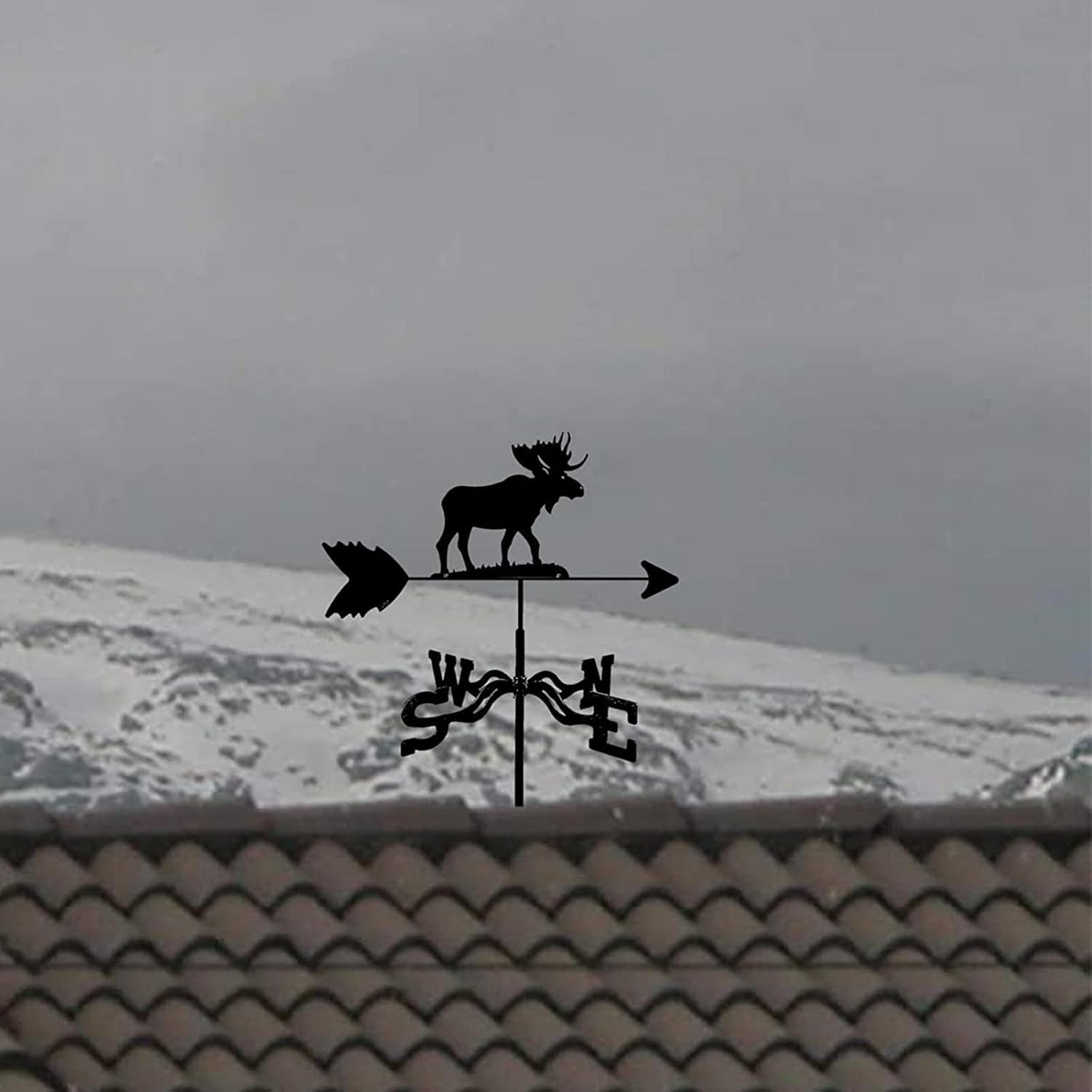 ウェザータップアイアンアートウェザーベーンは耐候性ブラックメタル製レトロ風旗、屋根設置ブラケット付き屋外ガーデンパドック装飾用 Wi