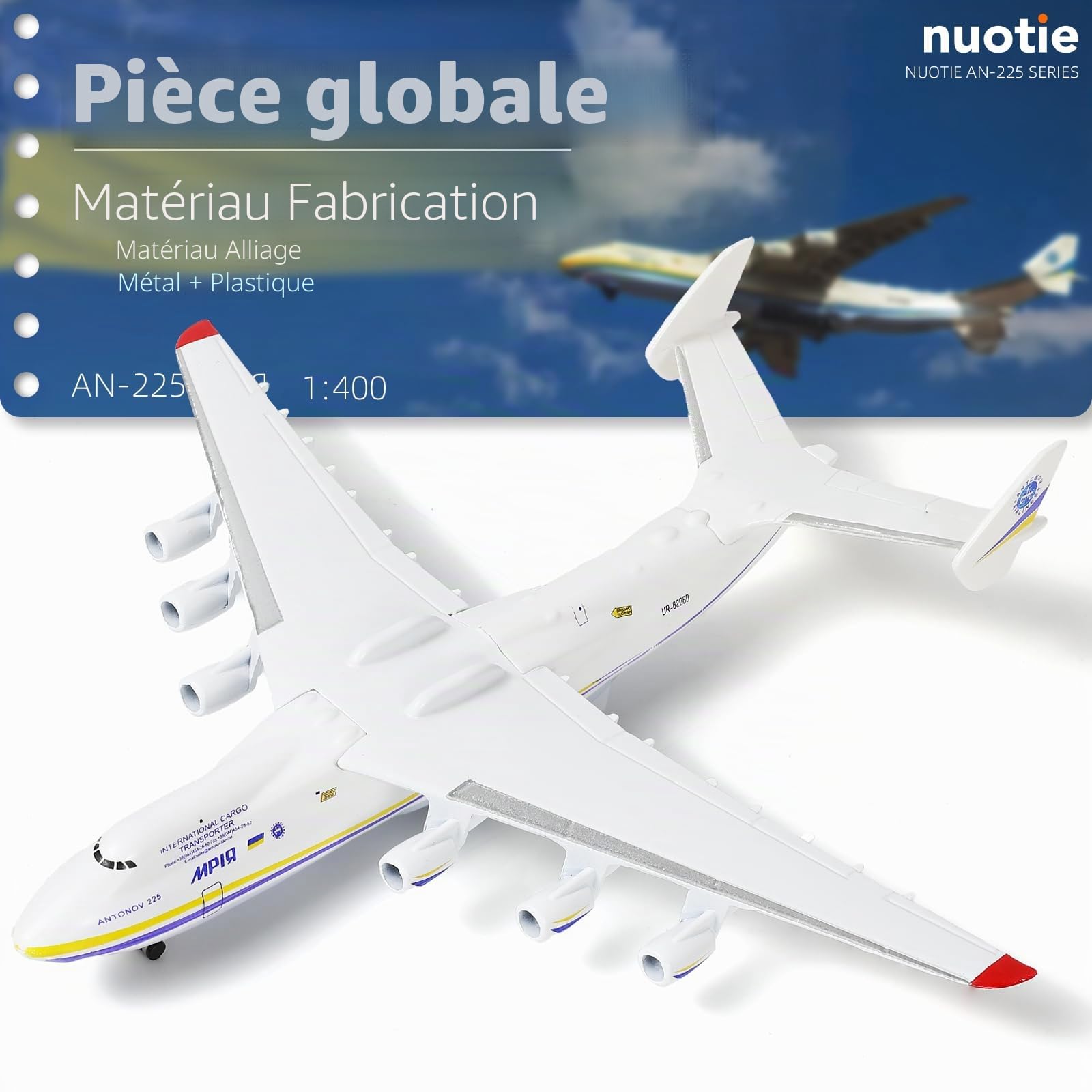 NUOTIE 1/400 Antonov AN-225 Mriya Kit de modèle d'avion moulé sous Pression Modèle d'avion de Transport Militaire avec Support pour Collections ou Cadeau (Peinture ukrainienne)