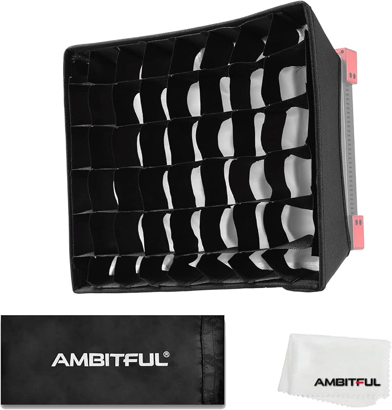 Ambitful 14''x11.6'' Foldable Square Softbox Diffuser with Grid& Carry Bag | Portable,Quick Setup, for LED Panel Video Light,Perfect for Portrait Photography YouTube
