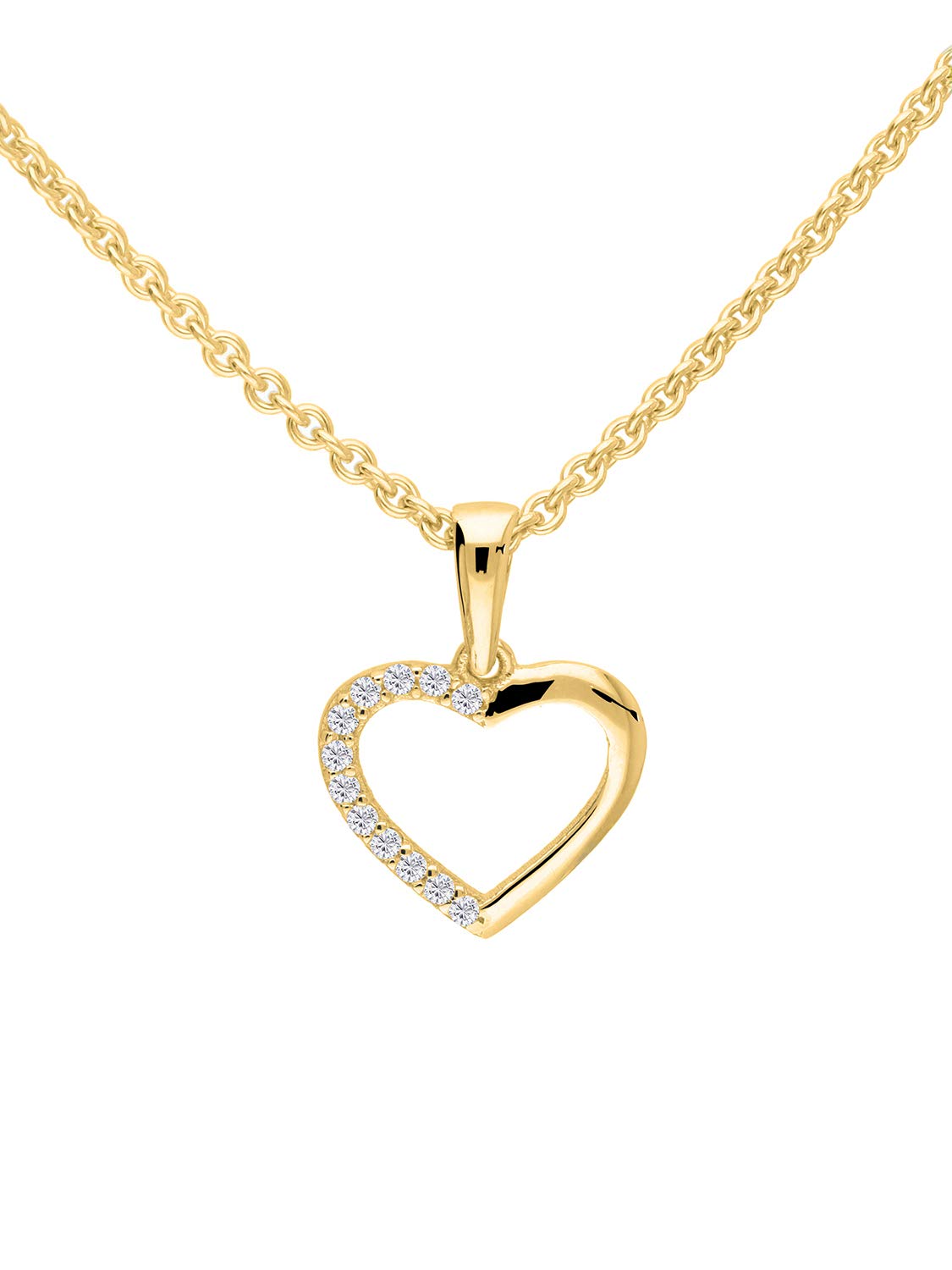 My Gold Cadena con colgante de corazón para mujer, oro amarillo auténtico 375/750 (9/18 quilates), circonitas, forma de corazón, 15 mm x 12 mm, collar de 45 cm, juego de Sarah, Mittelgroß, Oro 375