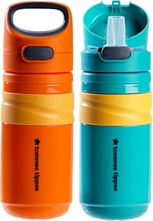 Tommee Tippee Superstar Insulated Flip Top Sportee, 18 months+, 11oz, Toddler Sippy Cup, Leak and Shake Proof, Antimicrobial Spout, Pack of 2, Orange and Teal