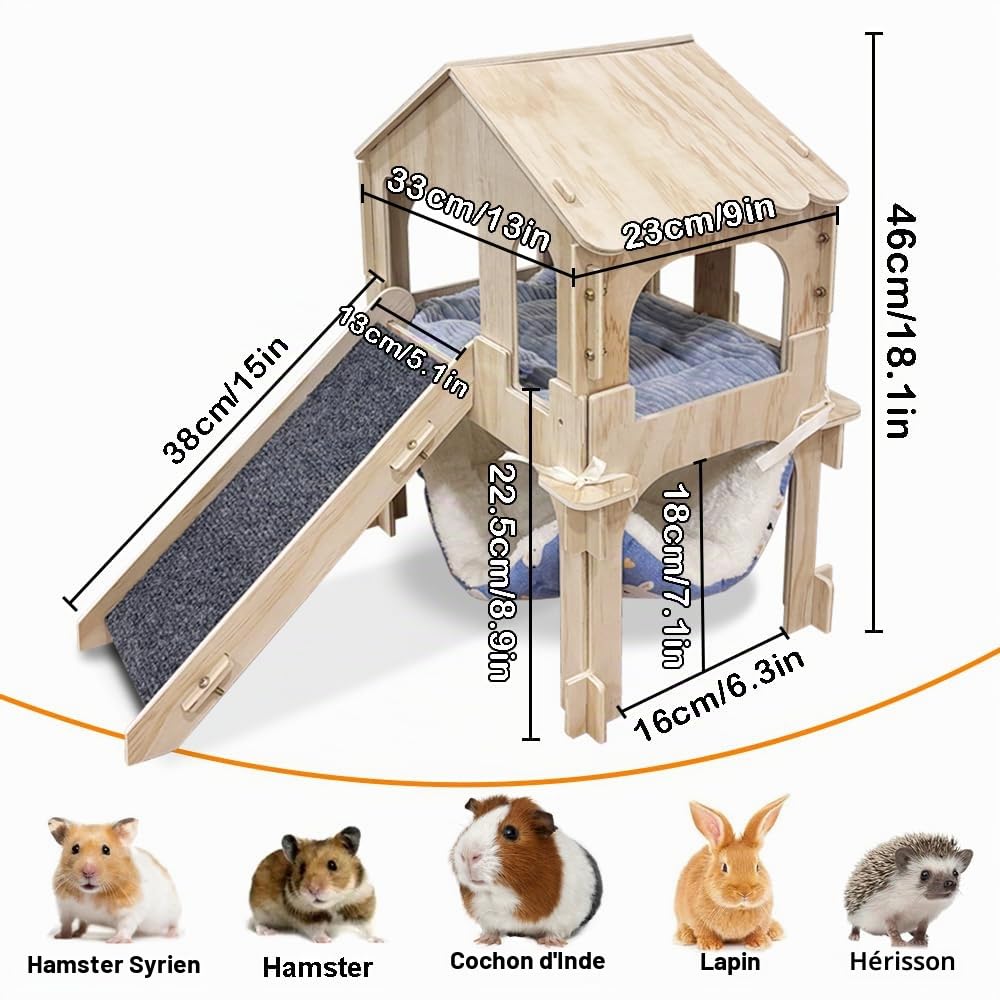 Maison pour Cochons d'Inde avec Rampe, Cochons d'Inde Hamac et Coussin, Jouet pour Cochon d'Inde Habitats Accessoire