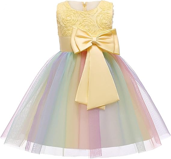Amazon 女の子 ドレス 袖なし Cousannory キッズ服 ボウ 光沢 チュチュスカート 虹色 プリンセスドレス 子供服 お姫様 フォーマル ワンピース カジュアル 可愛い パーティー チュールスカート 結婚式 通園 発表会 学園祭 演劇 イベント 衣装 フォーマル 通販