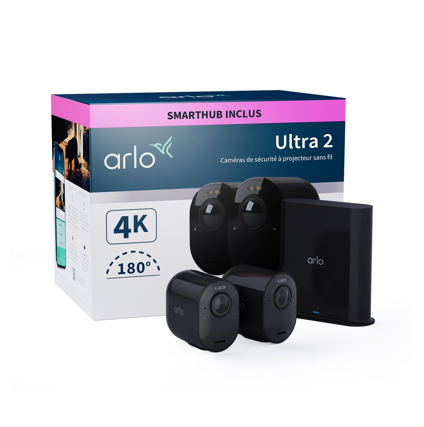 Arlo Ultra 2 Spotlight camera noire avec câble de charge