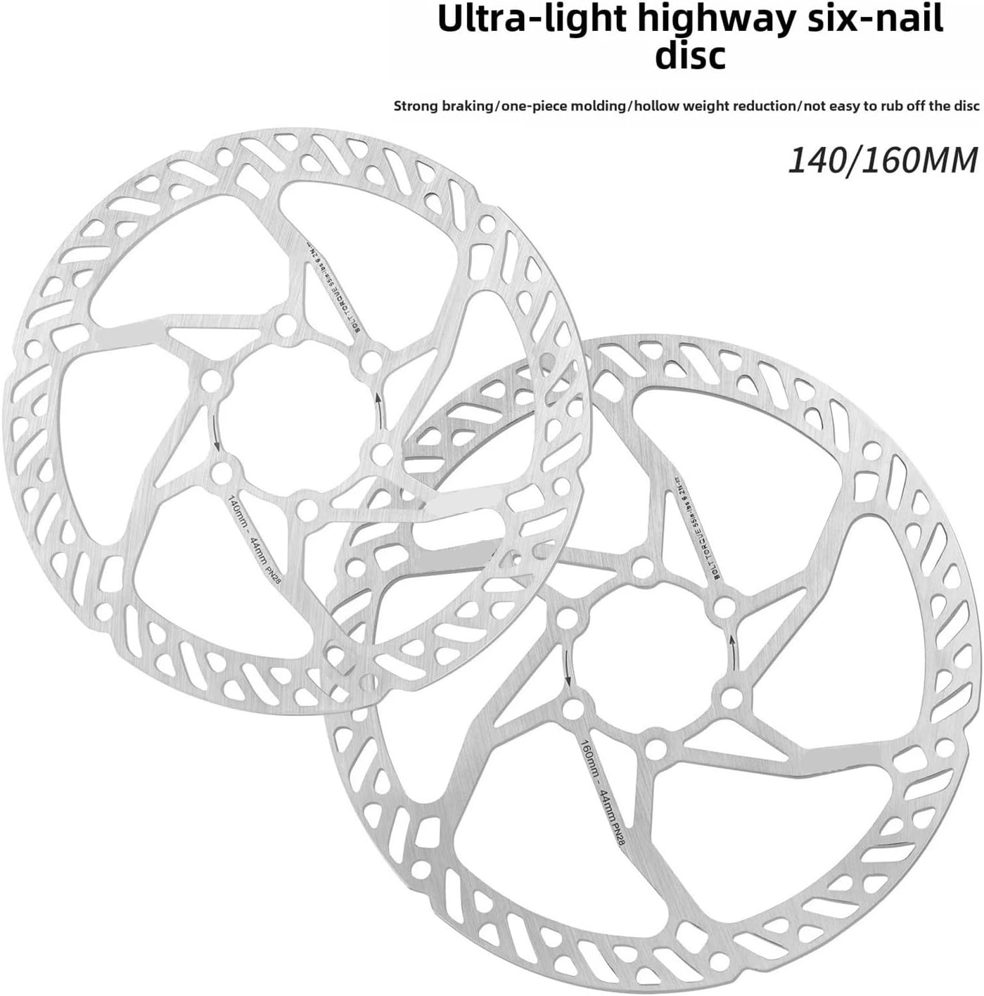 Bicycle Brake Disc Bicycle Rotor Disc Brake 6-Bolt Ultralight Hollow Stainless Steel140/160mm For Mountain Bike Road Bike Brake Rotors(140mm 1pcs)