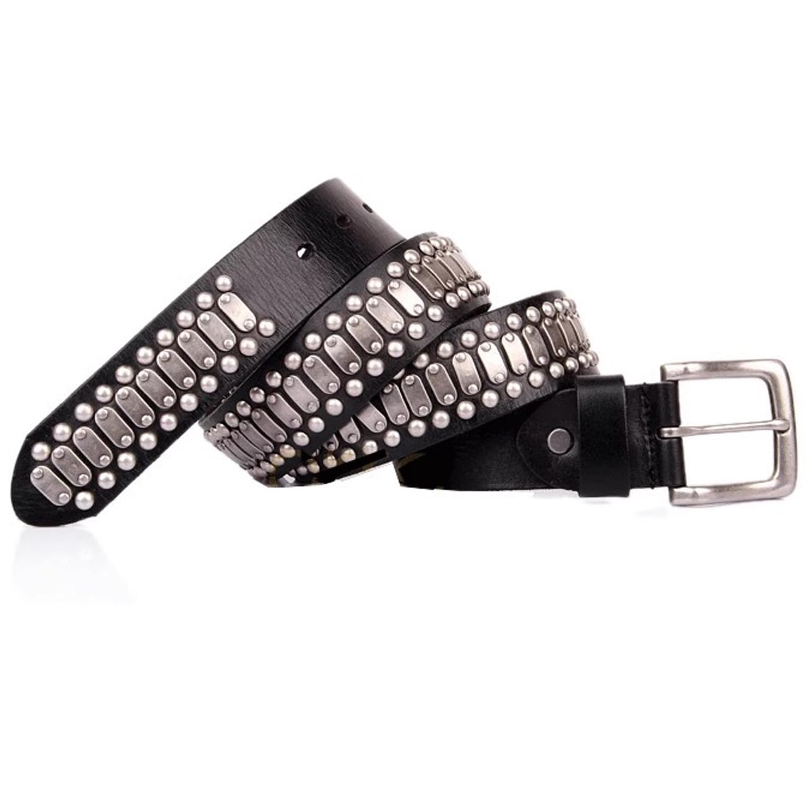 Nietengürtel Metall Punk Rock Nietengürtel Echtledergürtel Goth Gürtel für Männer/Frauen Jeansrock, 38 mm breit
