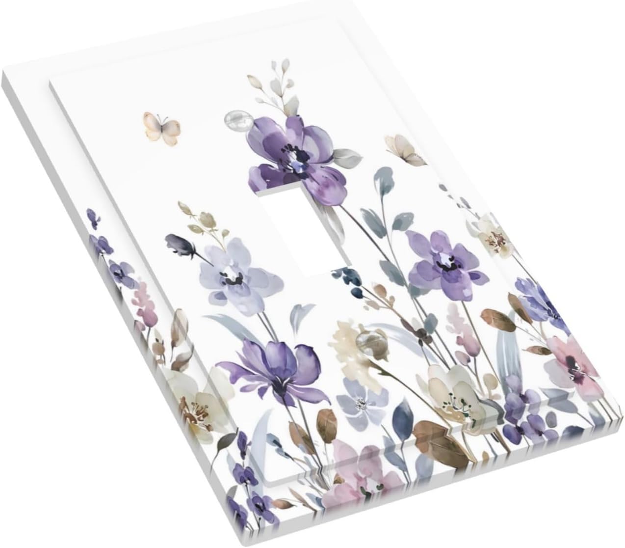 Purple Watercolor Flower Floral Butterfly Decorative Light Switch Cover 1 Gang Single Toggle Device Electrical Faceplate Switchplates Decorator Outlet Wall Plate for Bedroom Living Room Decor image 3