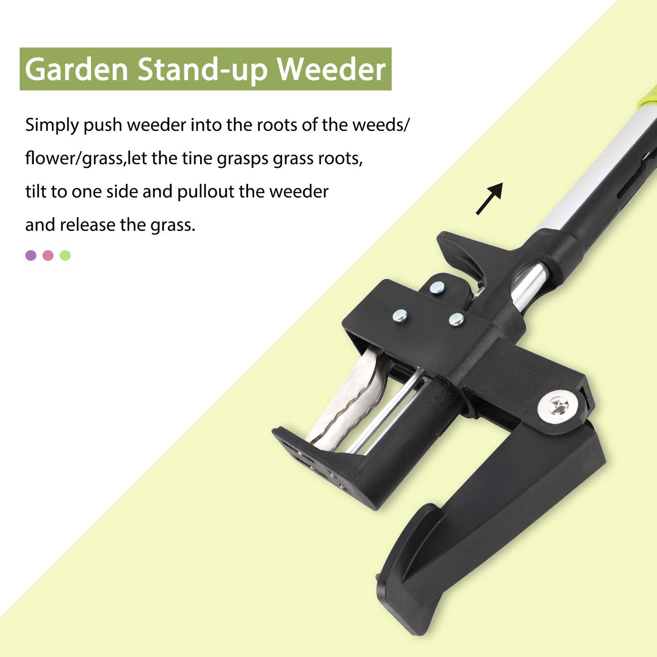ORIENTOOLS Weeder Tool Weed Puller with Stainless 4 Claws and Foot Pedal, Dandelions Root Remover, Stand Up Lawn Garden Tool Aluminium handle(39.4 inch/103cm) — view 3
