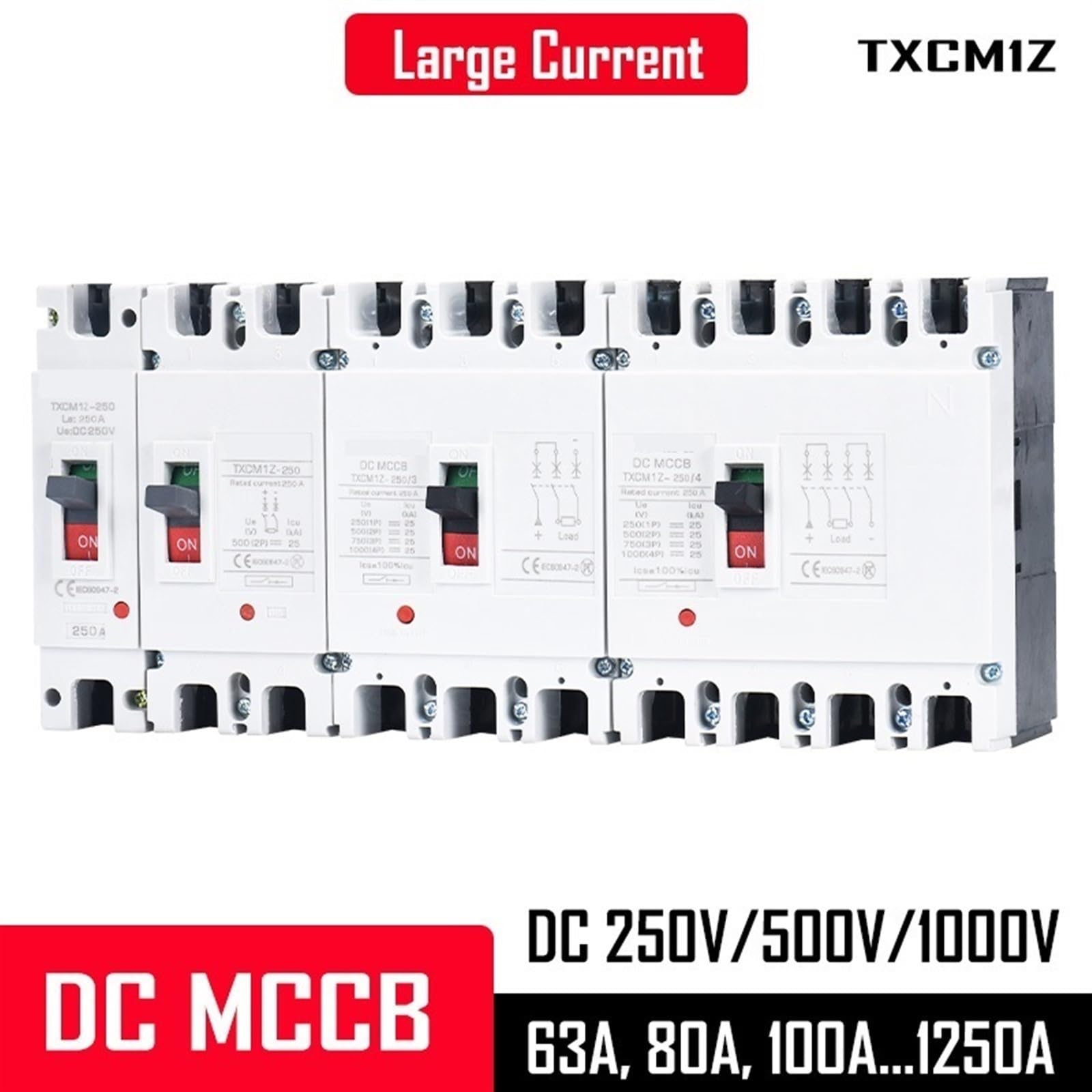 DC 1000 V 500 wyłącznik automatyczny 2P 3 4 bieguny Mccb 48 72 96 200 250 napięcie 100 A 160 A A 400 A 630 A PV Solar Protector 1 sztuka (3P DC750V, 800A)