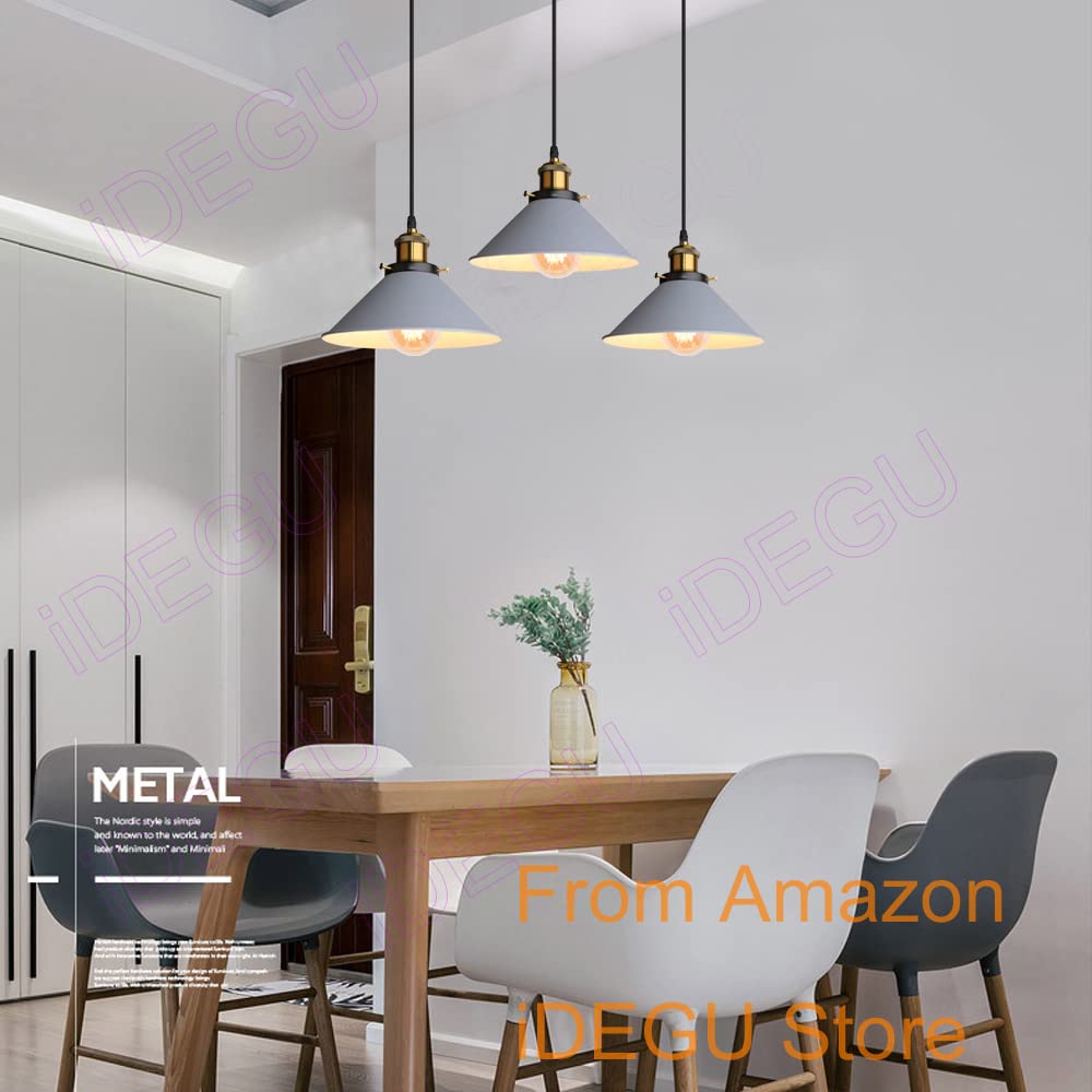 iDEGU 3 Luci Lampada a Sospensione Retrò, Vintage Lampadario a Sospensione in Stile Edison Attacco E27 Plafoniera Moderna Lampade da Soffitto per Cucina Caffè Bar Sala da Pranzo, 22cm, Grigio