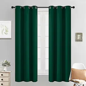 Yakamok Dark Green Blackout Curtains for Bedroom, Room Darkening Thermal Insulated Grommet Window Curtains, Light Blocking Blackout Drapes for Living Room,38Wx63L inch,2 Panels