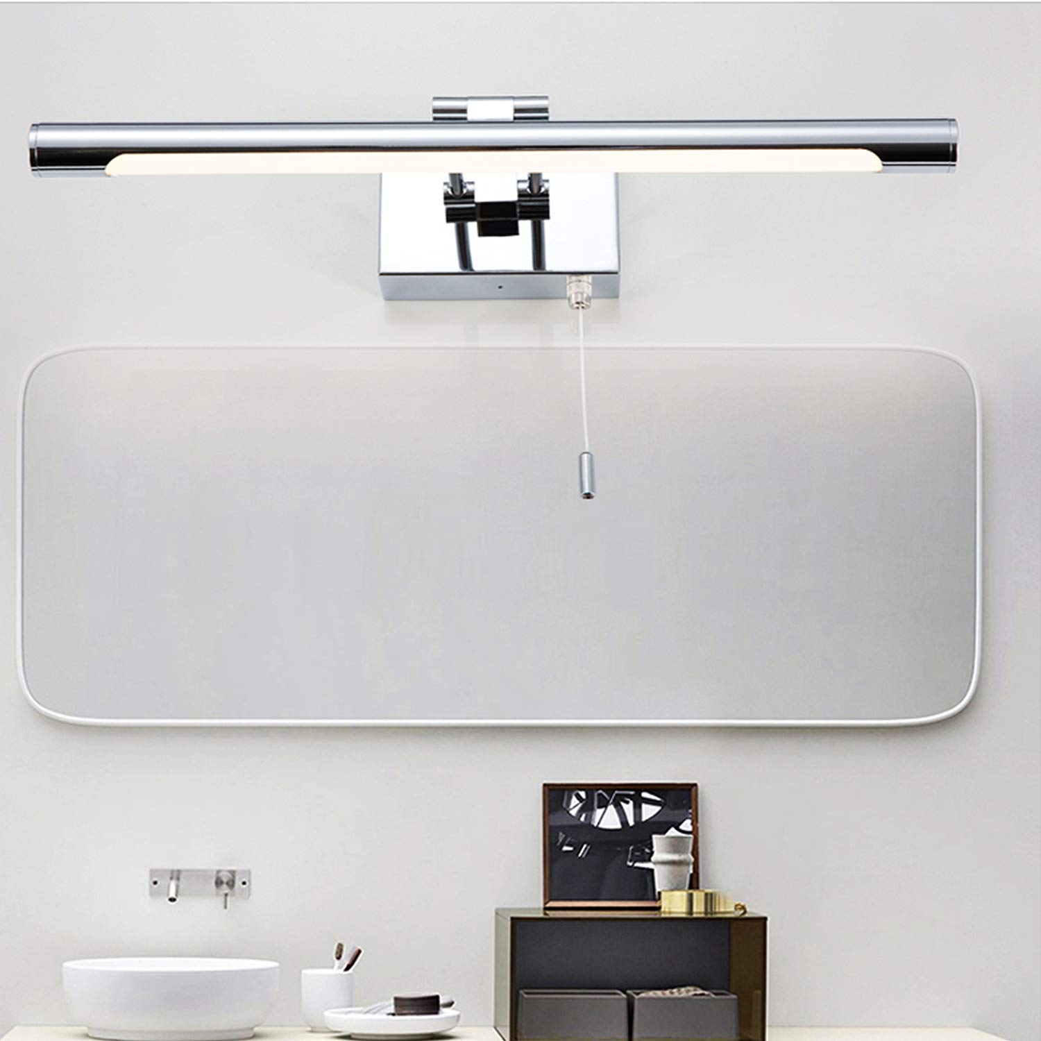 ACMHNC LED Badezimmer Spiegelleuchte Mit Schalter, Modern Chrom Spiegellampe Bad Spiegel Beleuchtung, 4000K Badlampe Schminktisch Schminklicht 240 ° Drehbar IP44 Wandlampe Badezimmerlampe,42cm/8w