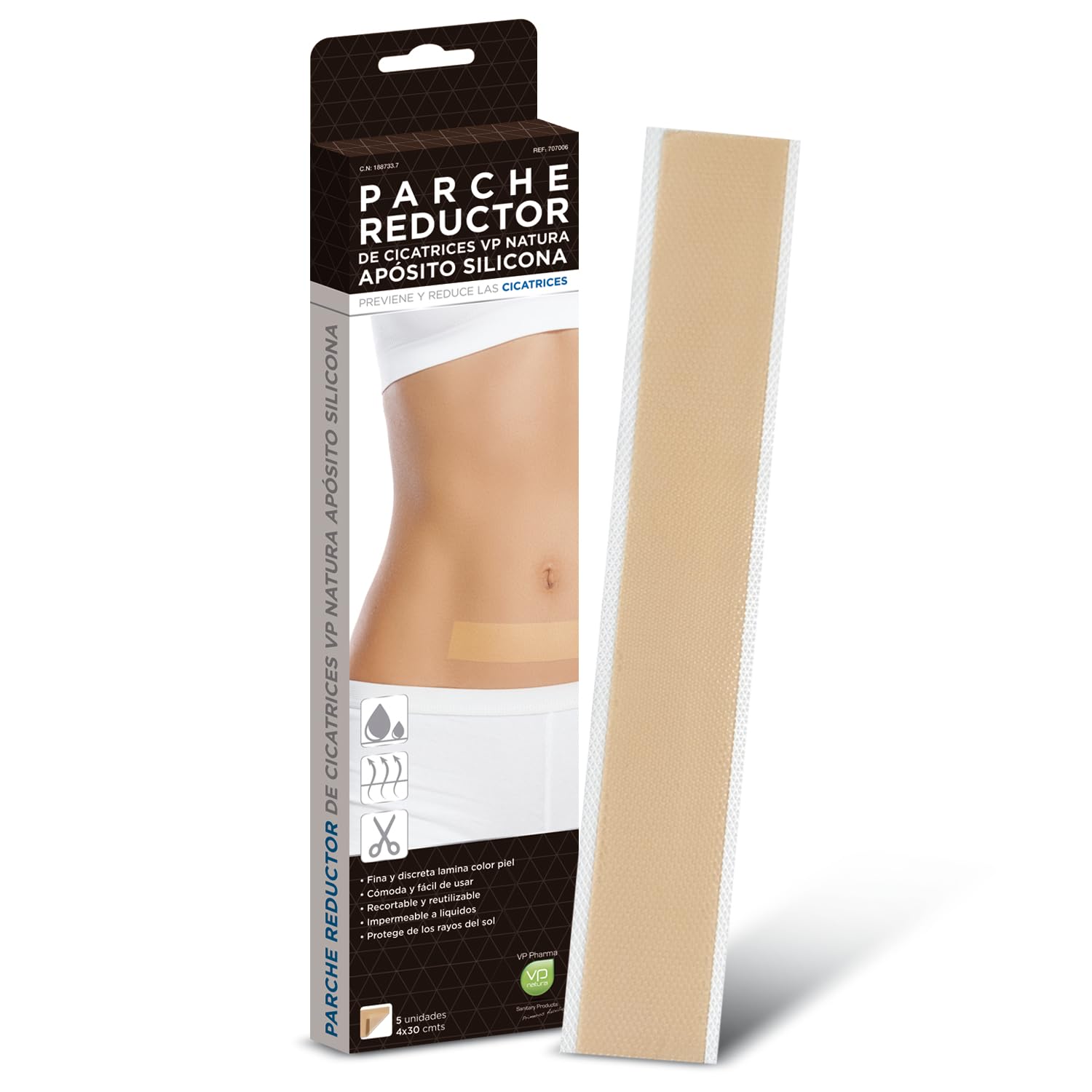 VP PHARMA Parches Cicatrizantes de Silicona: Aposito Cicatrizante con Adhesión Duradera y Protección Solar, Ideal para Reducir Cicatrices y Acelerar la Recuperación. 5 parches de 4x30 cm