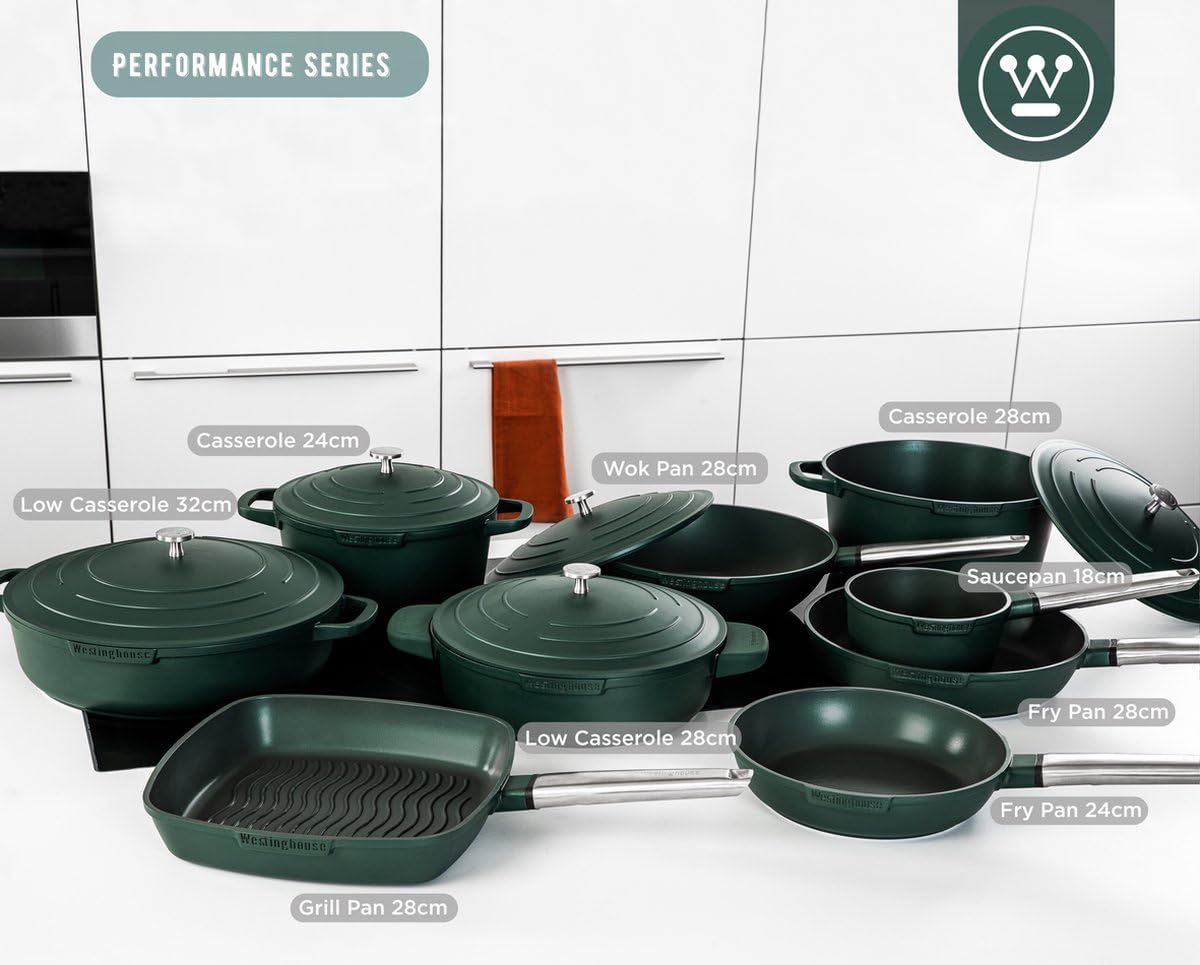 Westinghouse Performance Series 28 cm Green Casserole Sauté Pan with Lid & Handle Holder | Non-Stick, Induction & Oven Safe, Dishwasher Friendly | Heavy-Duty Aluminum Cookware for All Hobs 4