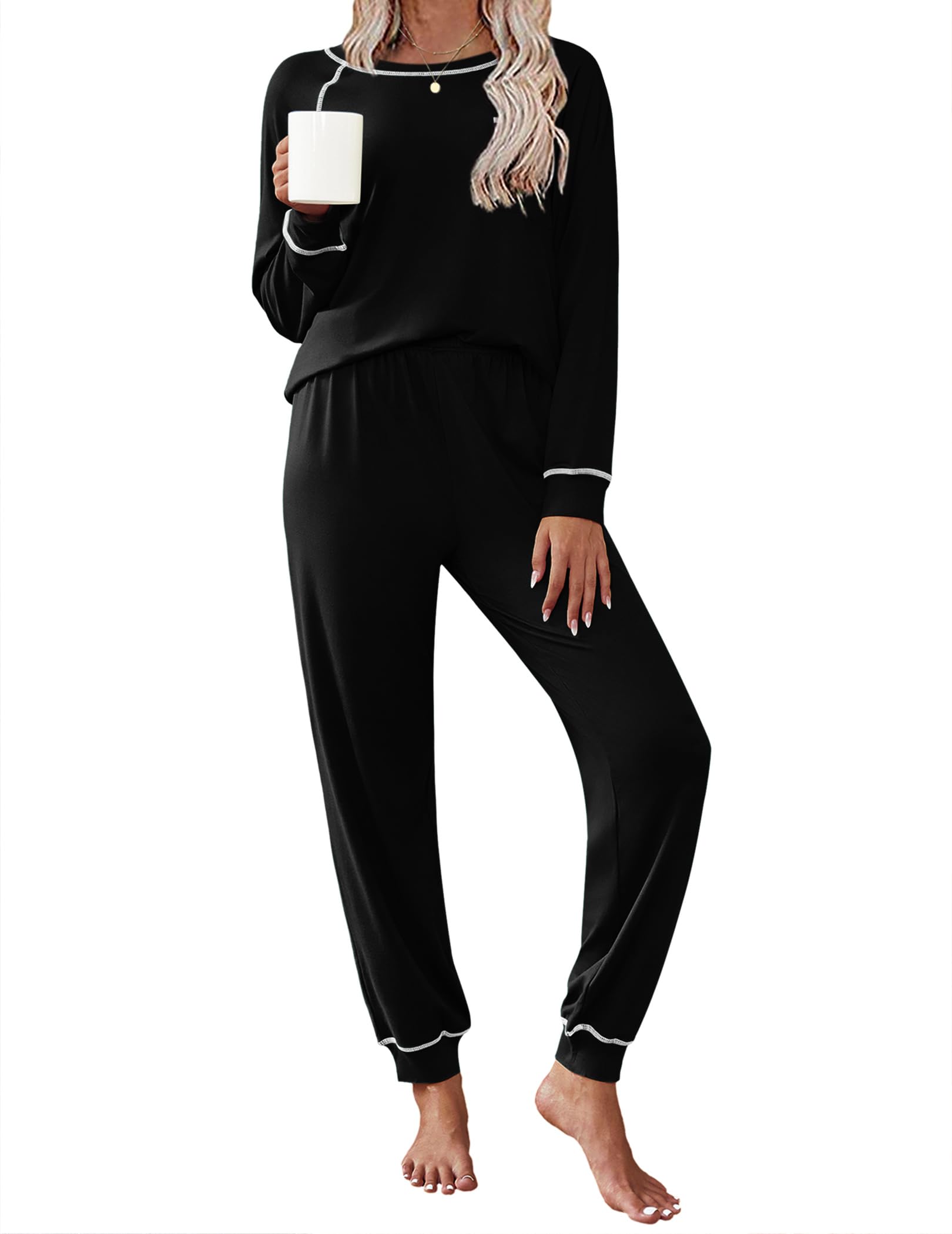 Ekouaer Pajamas Set for Women Soft Comfy Pjs Sets Long Sleeve Sleepwear Loungewear S-XXL