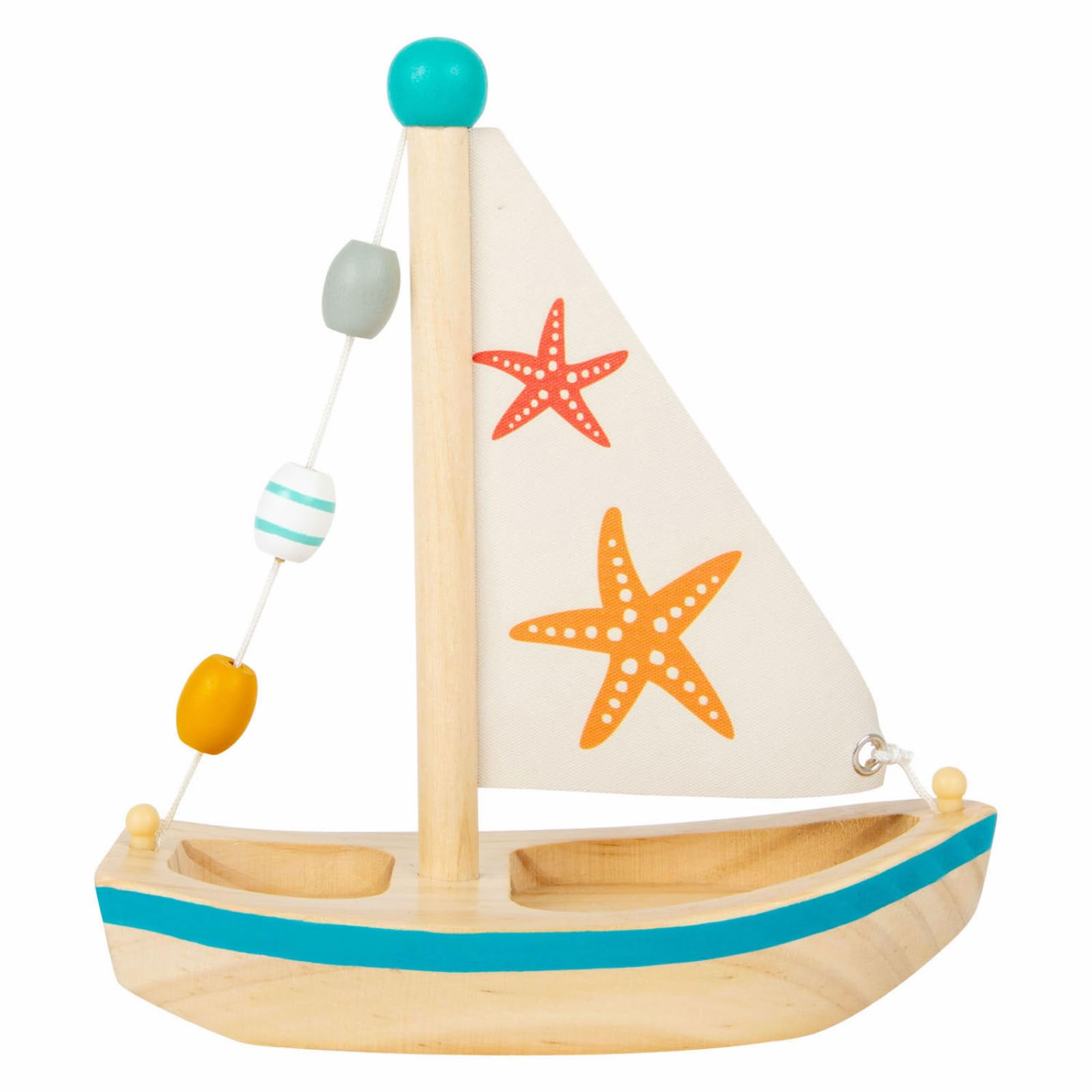 Talking Turtle Wooden Bath & Beach Toy Boat - Floating Sailboat with Real Fabric Sail