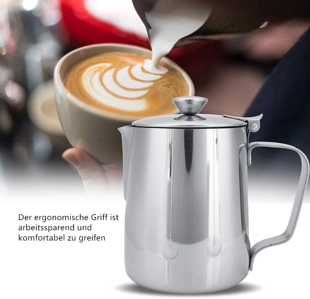 LATRAT Coffee Barista Milchkännchen Edelstahl, Perfekt für die Herstellung von Milchschaum Universalkanne, Milch Aufschäumen für Cappuccino und Latté, Silber 350 ml