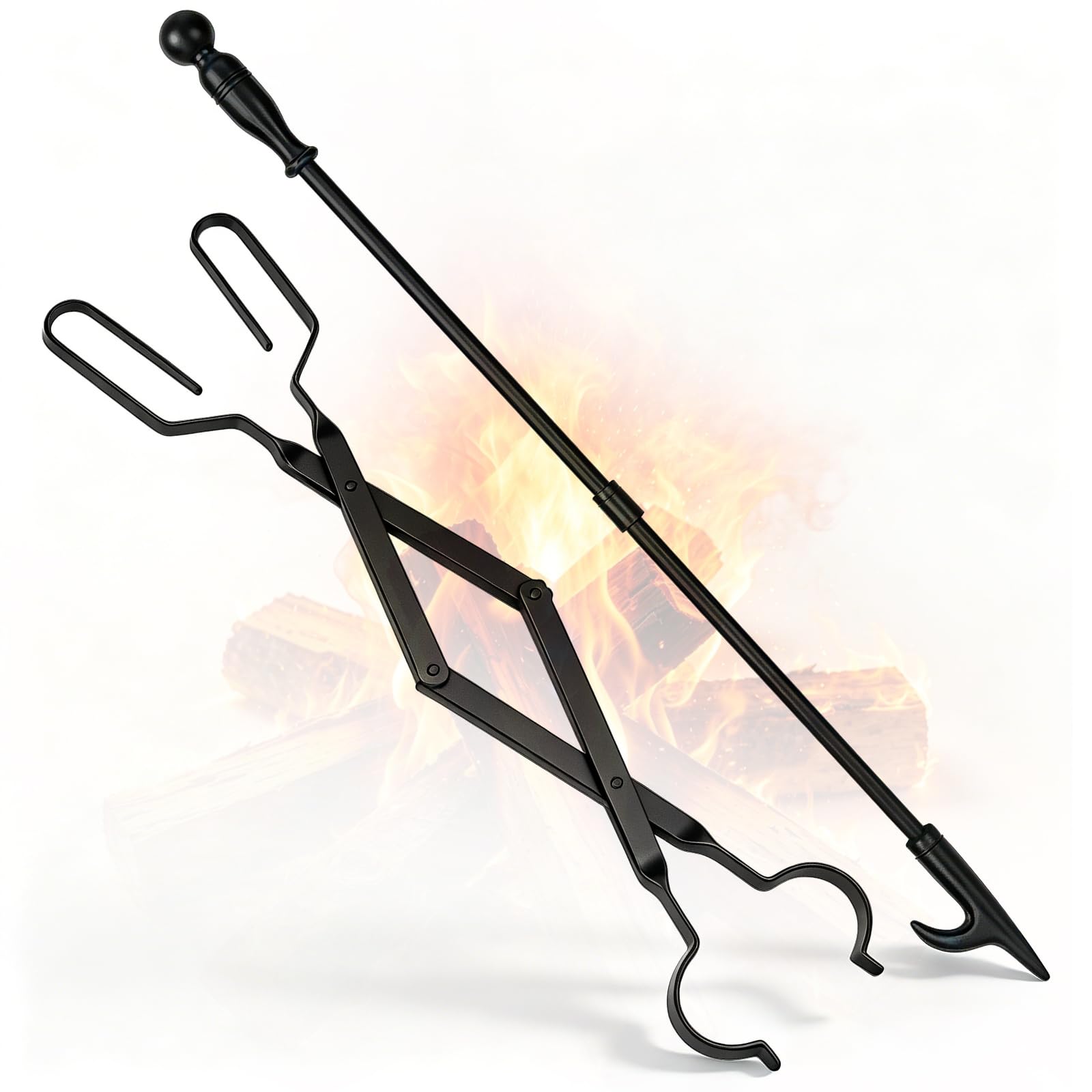 FEED GARDEN 32 inch Long Fireplace Fire Pit Stick and 25 Inch Fireplace Wood Stove Firewood Tongs Accessories Tools-image-27