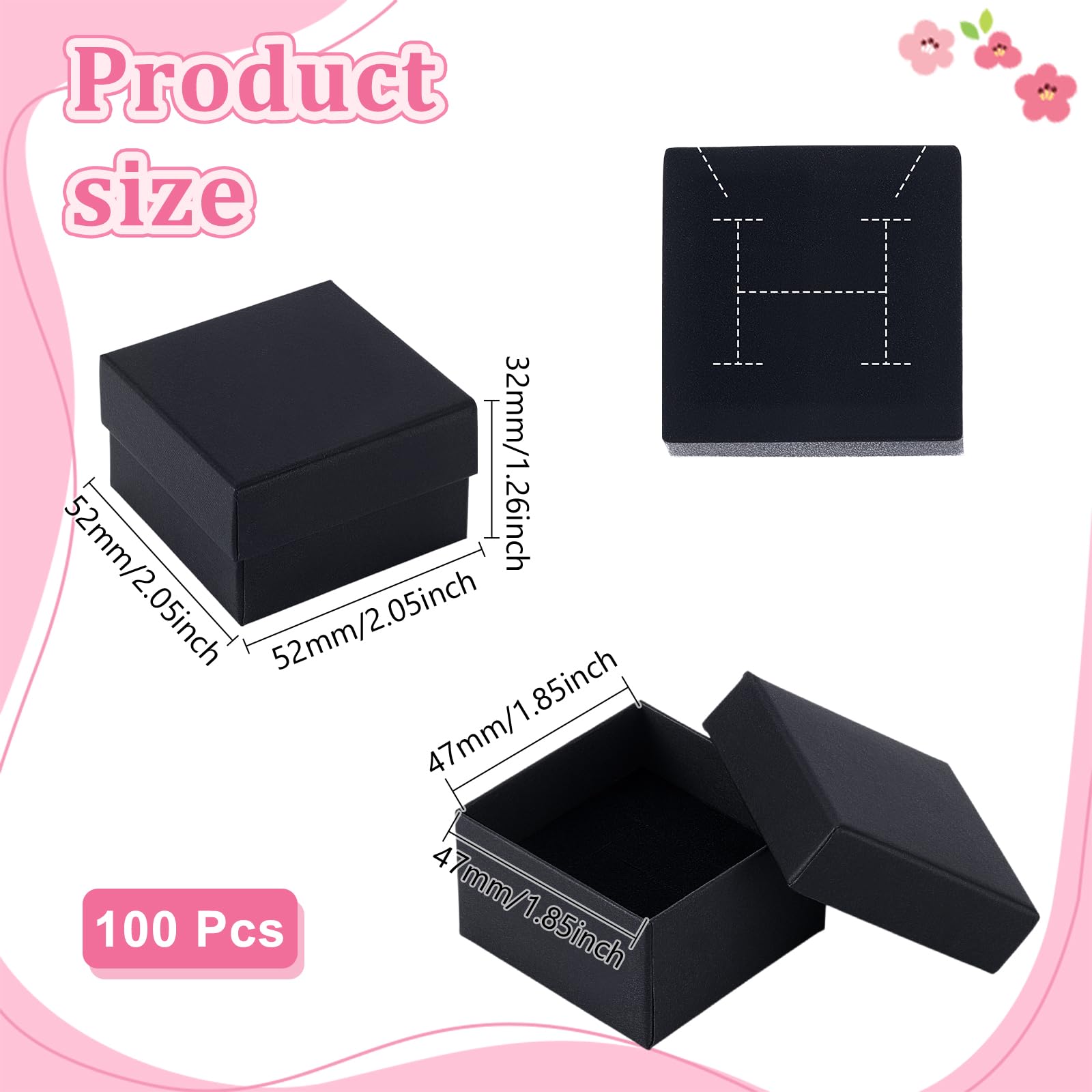 twinklemon 100 Stück Ringschachteln, 5,1 x 5,1 x 3,1 cm, Kraft-Schmuck-Geschenkboxen, kleine Ohrring-Verpackungsboxen, quadratische Karton-Schmuckschatulle mit Schaumstoff für den Verkauf von