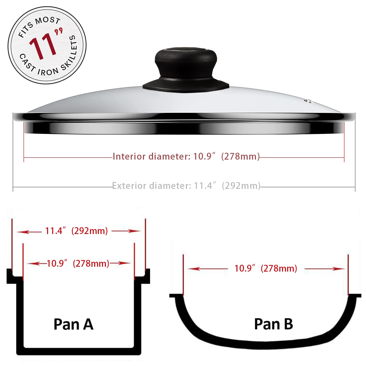 11-Inch Tempered Glass Lid – Universal Replacement Cover For 10.25, 11, 12 Frying Pans & Pots - View #14