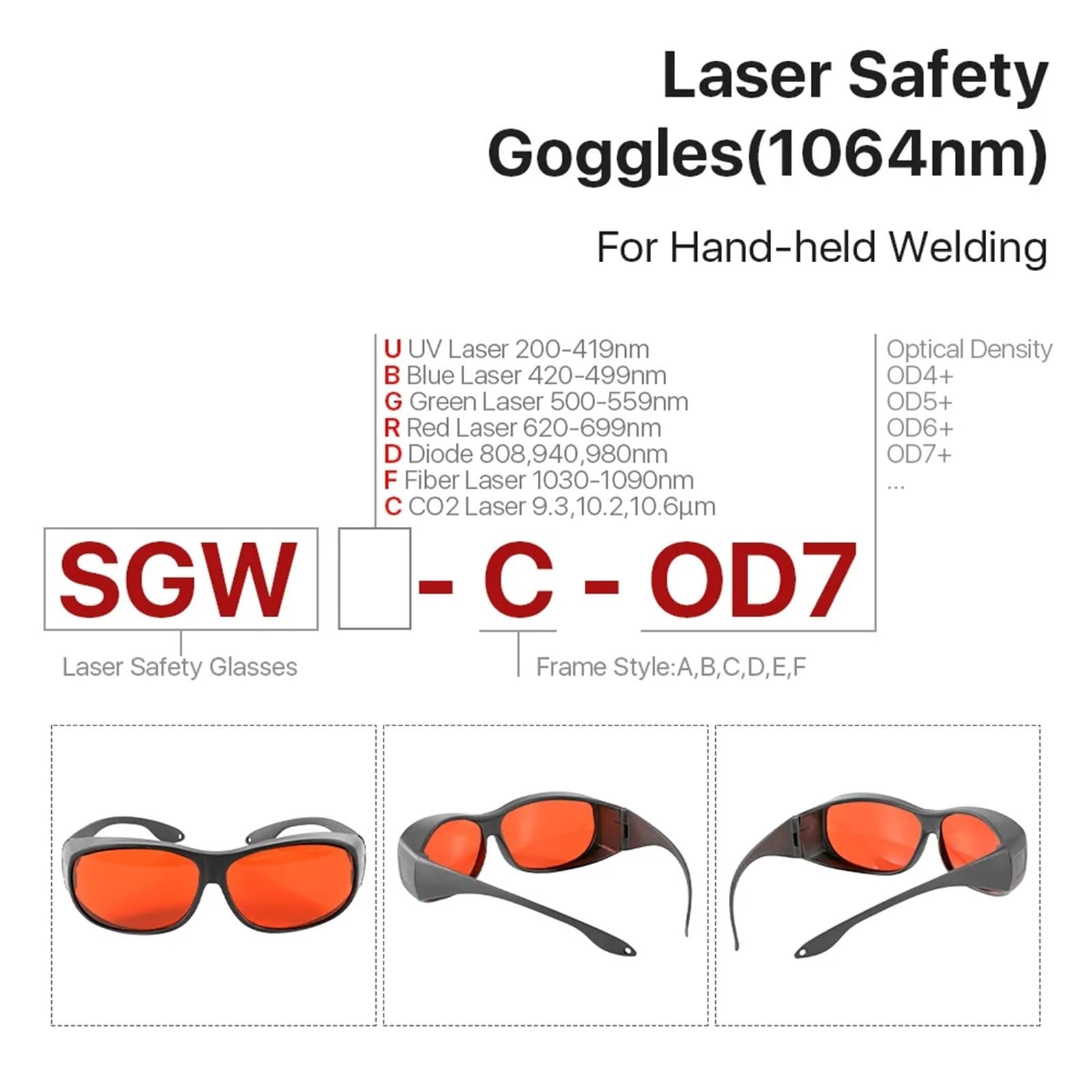 Schutzbrille for 1064 nm, 190–540 OD3+ und 800–1100 OD7+ for handgeführte Glasfaserschweißgeräte