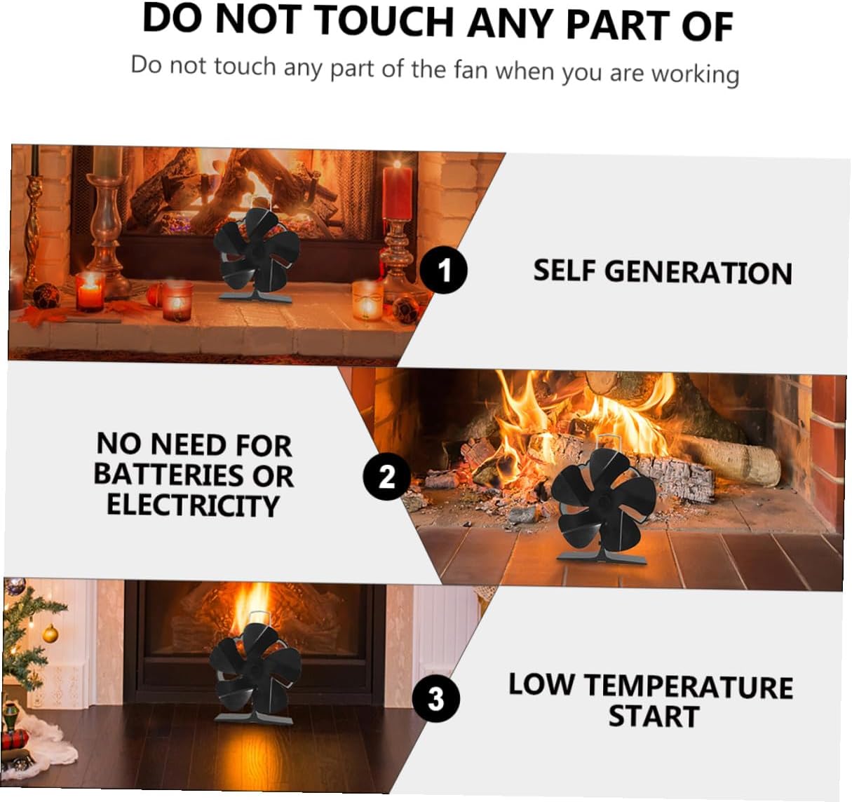DOITOOL Mini 5-blade Silent Heat Powered Fireplace Fan, Black Metal Stove Fan for Efficient Warm Air Circulation, Eco-friendly and Quiet Fireplace Accessory for Home Heating