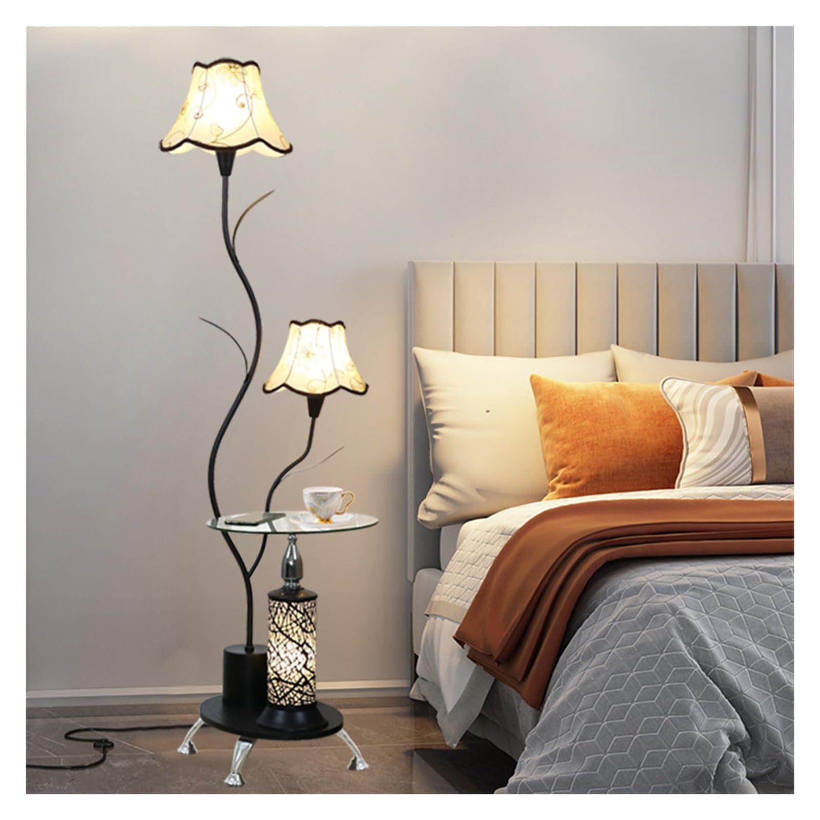 Luce da terra Lampada da Terra, Semplice con Tavolino in Vetro, Piedini for Divano in Hardware, for Soggiorno/Camera Letto/Ufficio Lampada d'angolo