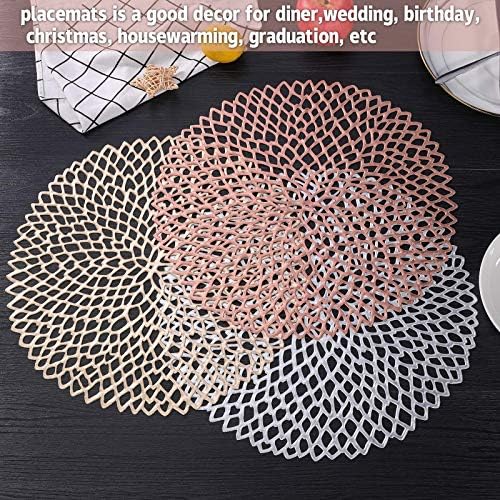 Round Gold Placemats sets of 12 PVC Placemats Washable Heat Resistant Vinyl Waterproof Non-slip Table Mats for Kitchen Wedding Cafe Restaurant