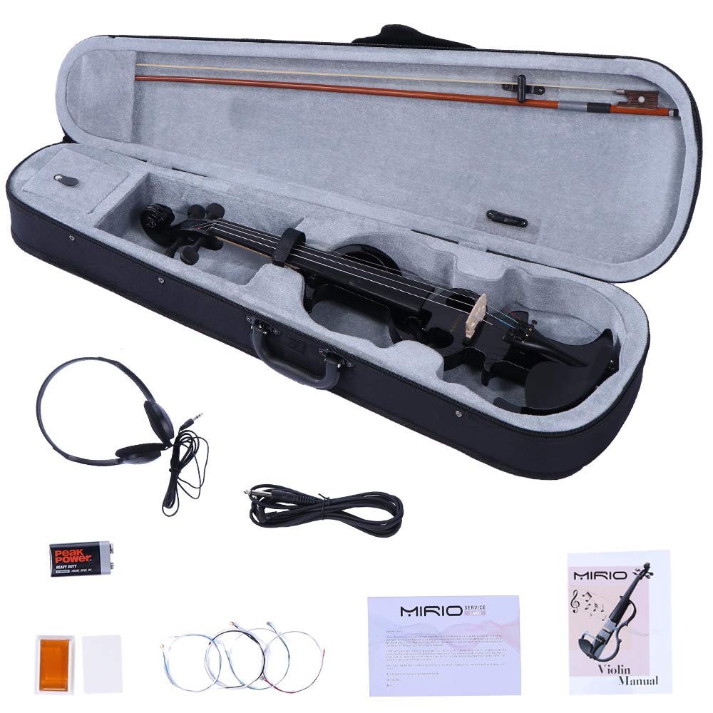 MIRIO Electric Violin 4/4 Full Size, Black Silent Electric Violin Kit