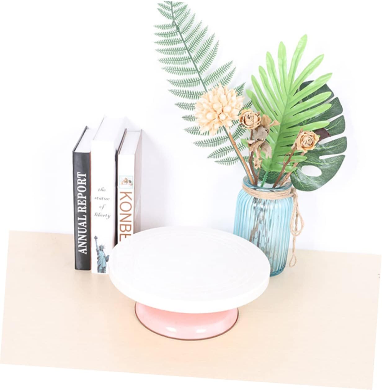 LABRIMP Rotating Cake Turntable for Decorating Smooth Spin Baking Supplies Pink Cake Mounting Stand for Home Bakery Use