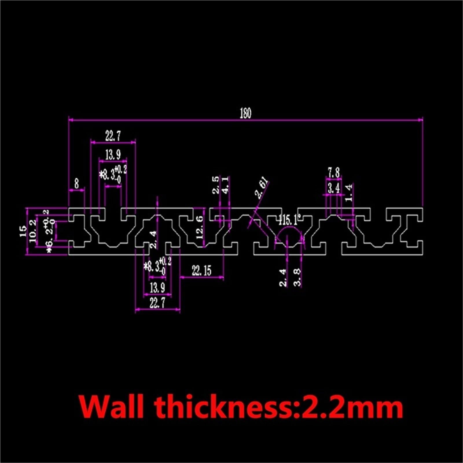 GTPBAO Telaio estruso lineare 15x180mm 15180 Profilo in alluminio anodizzato nero for telaio for mobili fai da te Recinzione industriale Binario estruso(500mm long)