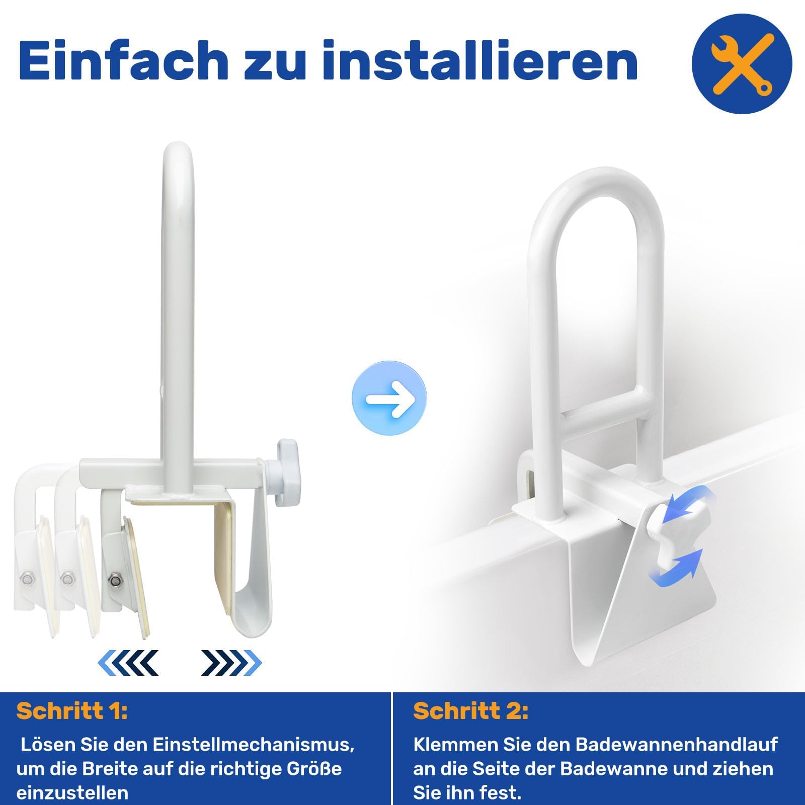 EasyVibe badewannen einstiegshilfe für senioren, Einstiegshilfe für die Badewanne, badewannenhaltegriffe Badewannengriff mit Verstellbarer Breite, belastbar mit bis zu 136 kg