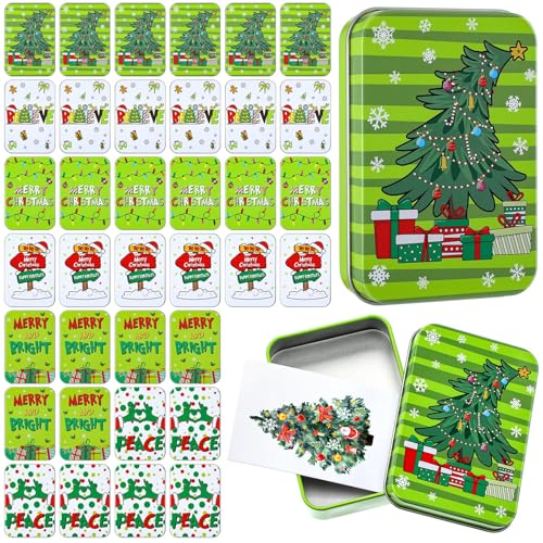 Tandefio 36 Pcs Christmas Gift Card Tin Boxes for Christmas Greeting Cards 6 Design Small Xmas Gift Card Box Holder Christmas Tins Holders with Lids for Christmas Stocking Stuffers Birthday Holiday
