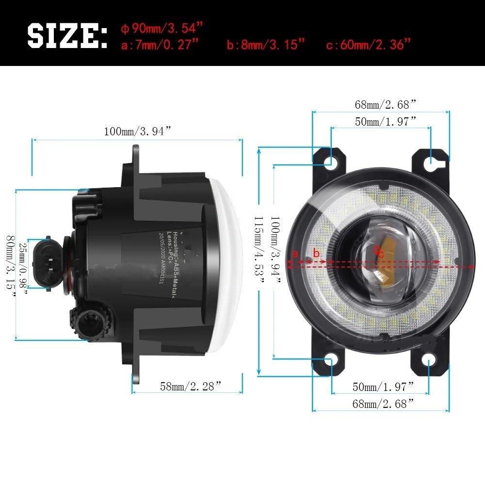 2 Faros Antiniebla LED H11 Angel Eye DRL Para Iveco Para Daily VI 2014 2015 2016 2017 2018 2019 2020 2021 2022 2023 Luz Antiniebla(White and White)