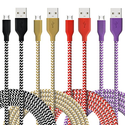 Micro USB Cable, [6ft 4 Pack] Fasgear High Speed 2.0 USB A to Micro USB Braided Fast Charging Compatible with Android Smartphone Galaxy S7, S6, S5, Note4, HTC M9 and More (Black,Golden,Red,Purple)
