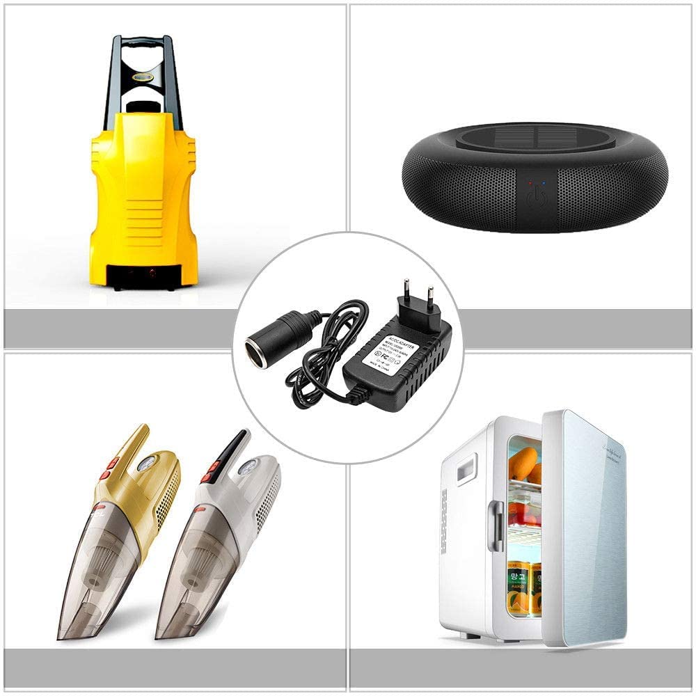 Riloer Adattatore di Alimentazione per Auto, Adattatore per Presa EU da 240 V AC a 12V DC 2A, Convertitore per Presa Domestica