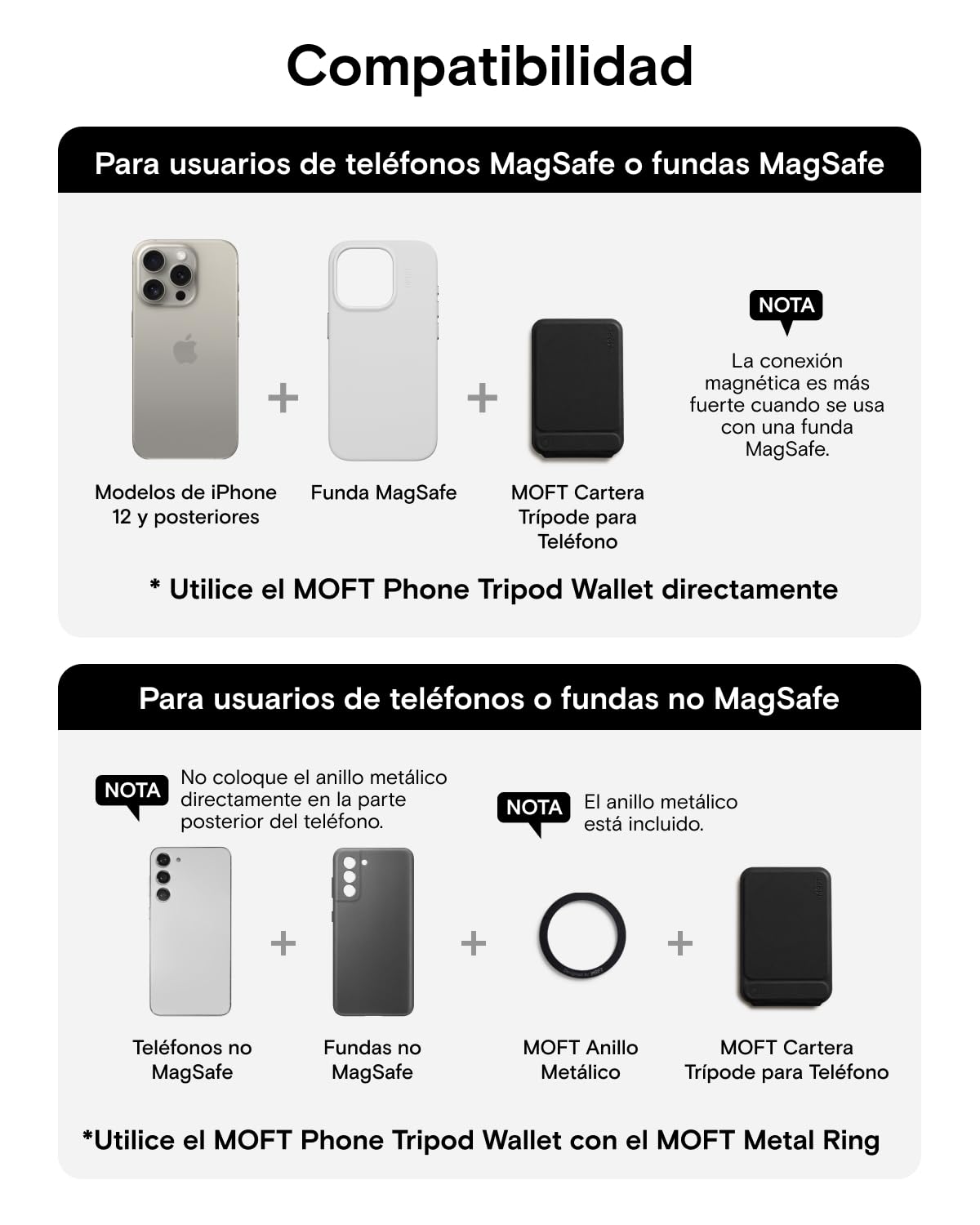 MOFT Tarjetero y Trípode Móvil, Trípode Smartphone Soporte Teléfono Compatible con Magsafe, MOVAS Tarjetero Plegable para Teléfono con Fuerte Magnetismo (Negro Azabache)
