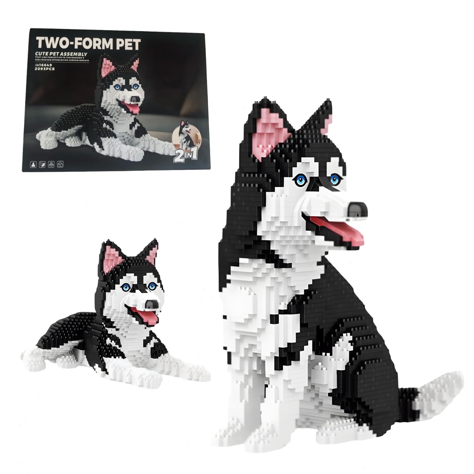2 IN 1 Husky Dog Building Set for Adults, Siberian Pet Husky Mini Micro Building Blocks Toy, Cute Puppy Animal Figure Model Kit, Home Desk Decor, Birthday Gifts for Teens Boys Girls โ image 1