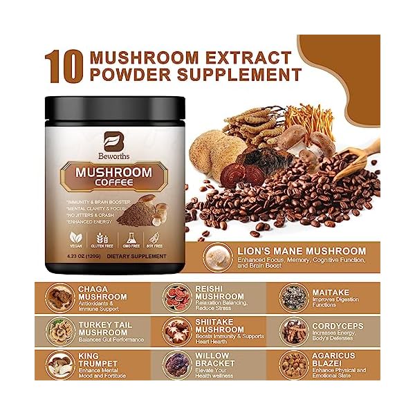 Mushroom Coffee - Lions Mane Mushroom Powder Instant Coffee with Lion's ...