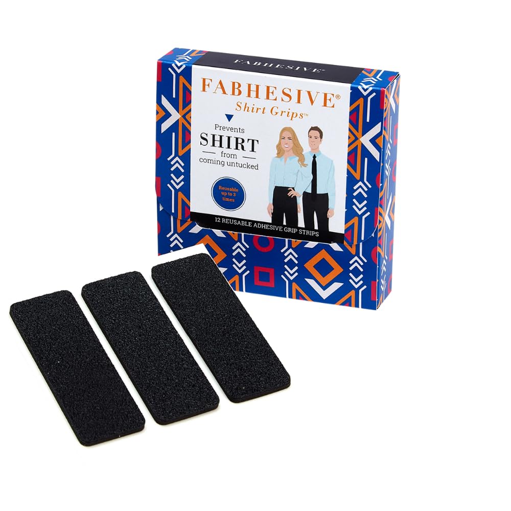 Fabhesive Shirt Grips – Keep Shirts Tucked in All Day – Discreet Reusable Adhesive Strips for Men & Women – Invisible No-Slip Shirt Stay Alternative – 12 Pack Long-Lasting Clothing Hold Solution