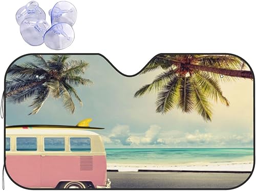 Miniatura 7 de Parasol plegable para parabrisas de automóvil, diseño de playa tropical, para ventana delantera, para automóvil, camión, SUV, 55 x 29.9 pulgadas