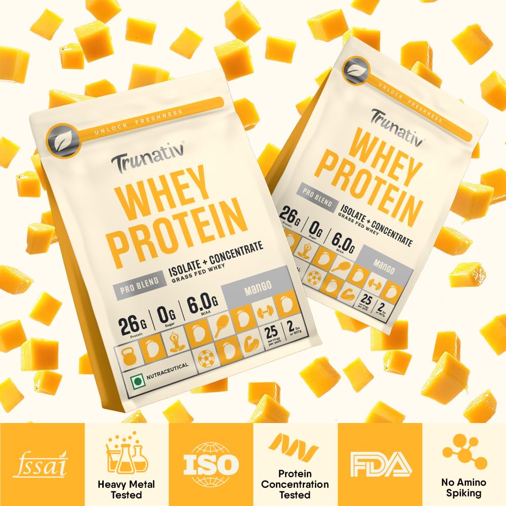 Trunativ Pro Blend Whey Protein Powder Isolate & Concentrate | 100% Light & Clean Protein Powder | 26g Protein | 6g BCAA | 12.52g EAA | No added sugar | Mango 2lbs (907g) — Amazon image 6