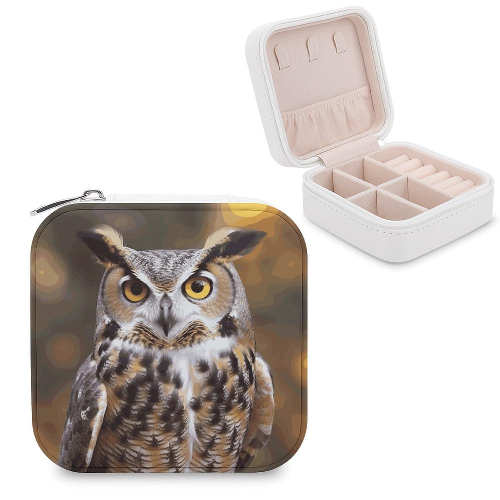 JTREHY Owl Birds Jewelry Box Personalized PU Jewelry Box Exquisite Jewelrys Organizer Case Small Portable Jewellery Storage Holder for Rings Earrings Necklaces Gifts
