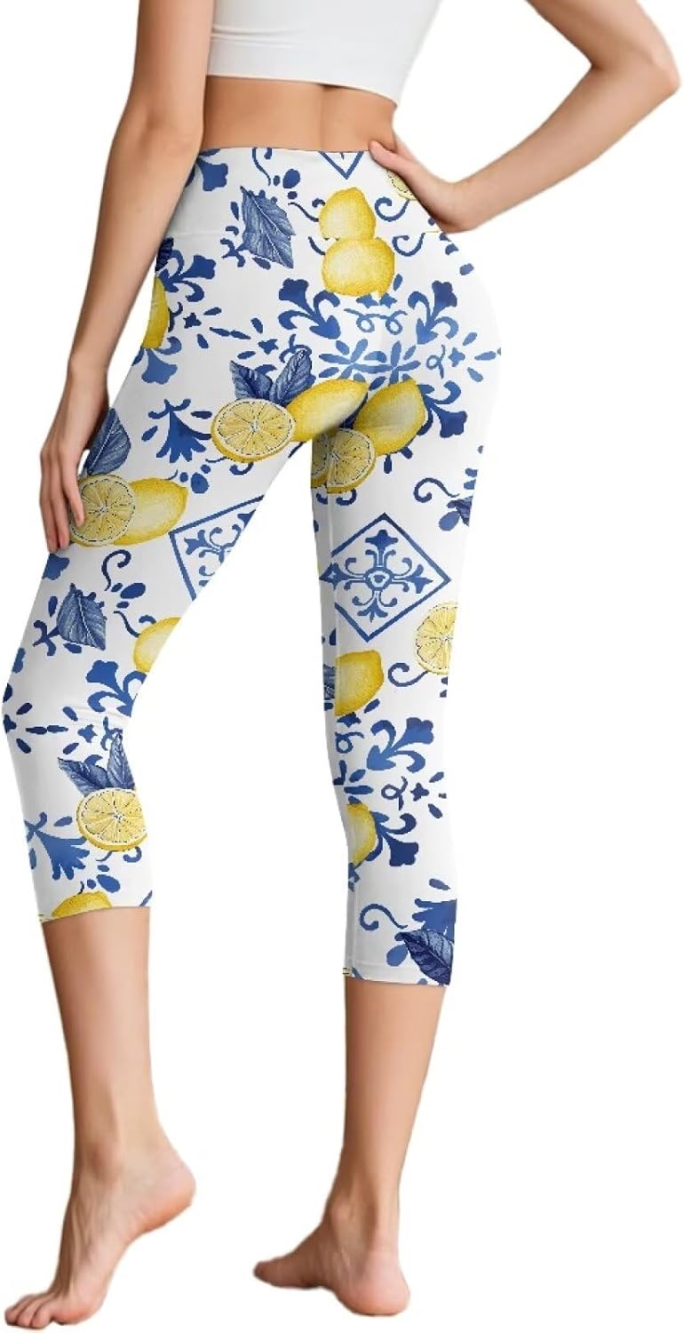 Women's Yoga Leggings Capri High Waist Yoga Pants with Pockets Tummy Control Leggings for Workout Running Plus Size