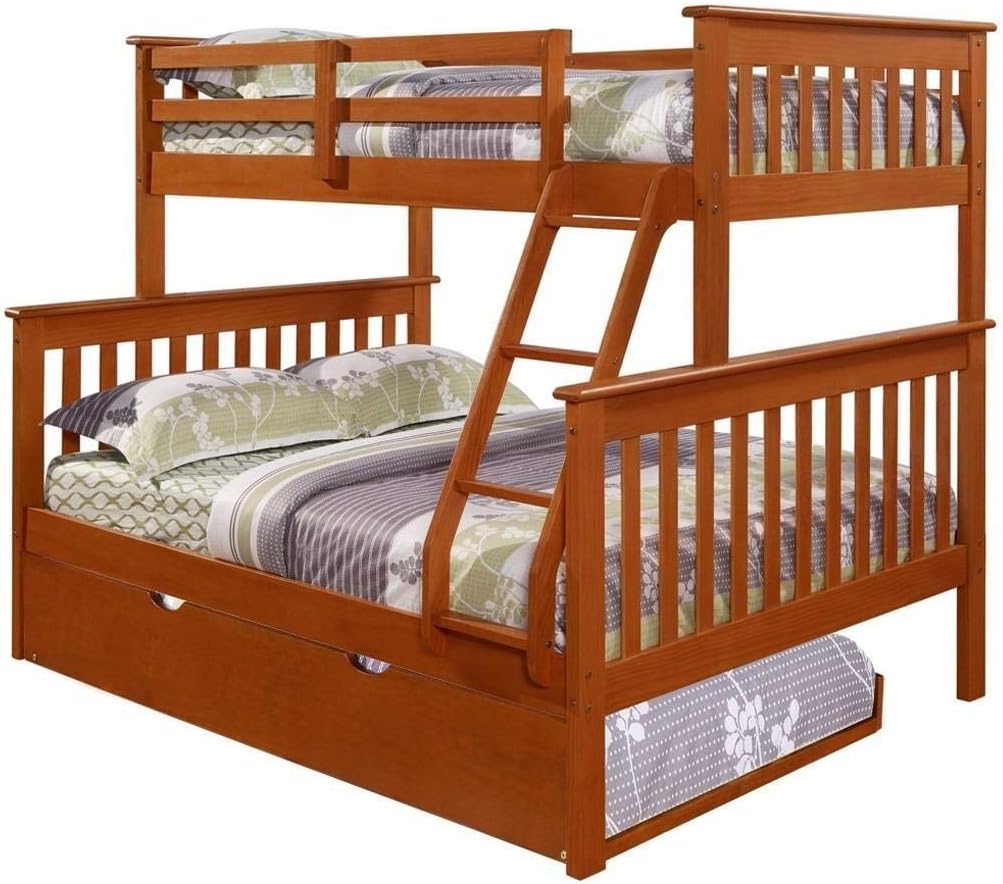 DONCO Bunk Bed Twin Over Full Mission Style in Espresso with Trundle