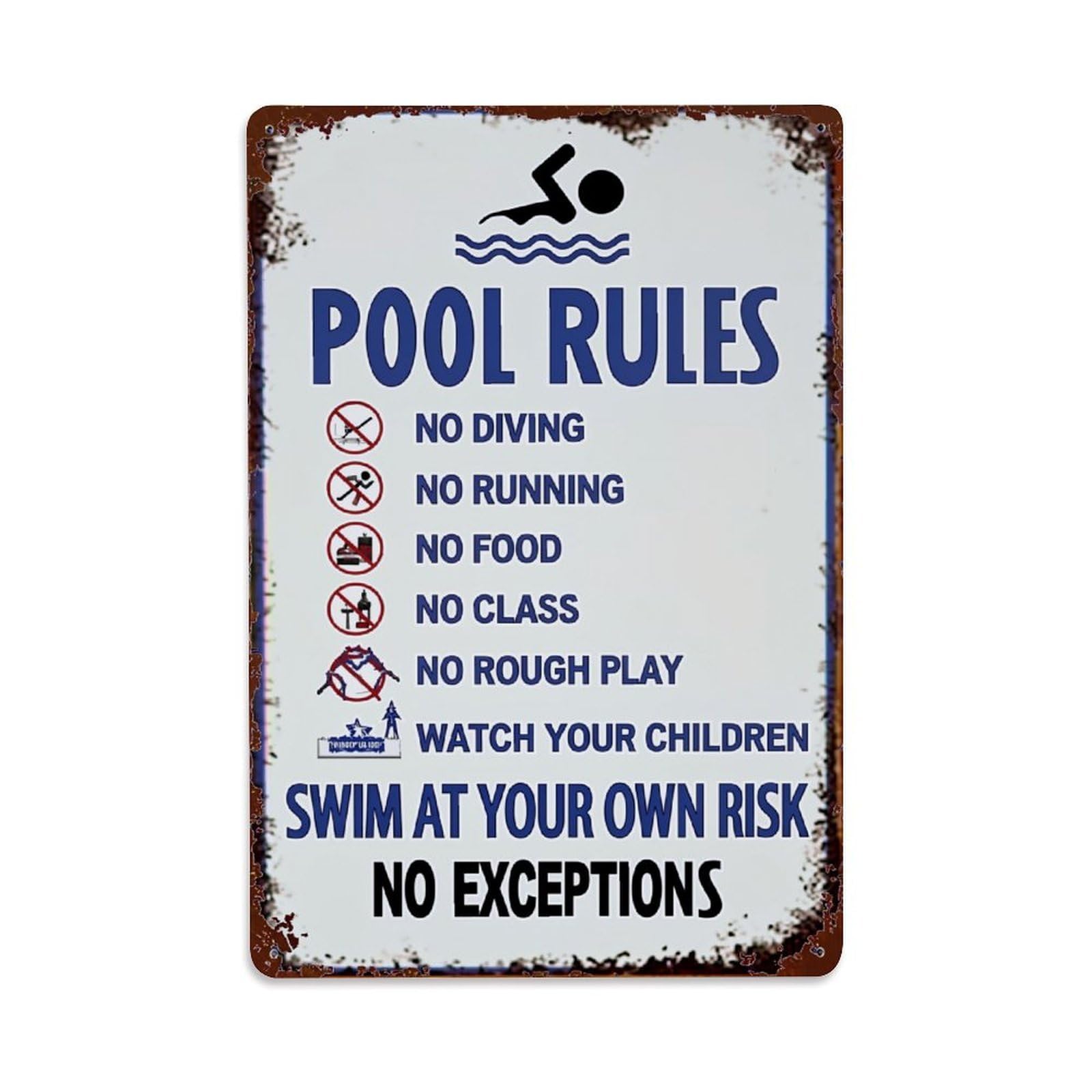 Jdyaojiesheng Vintage Pool Rules Sign With Icons Tin Sign Retro Metal Wall Decor Metal Poster, Home Bar Garage Farmhouse Cafe Wall Art Decoration 8X12inches