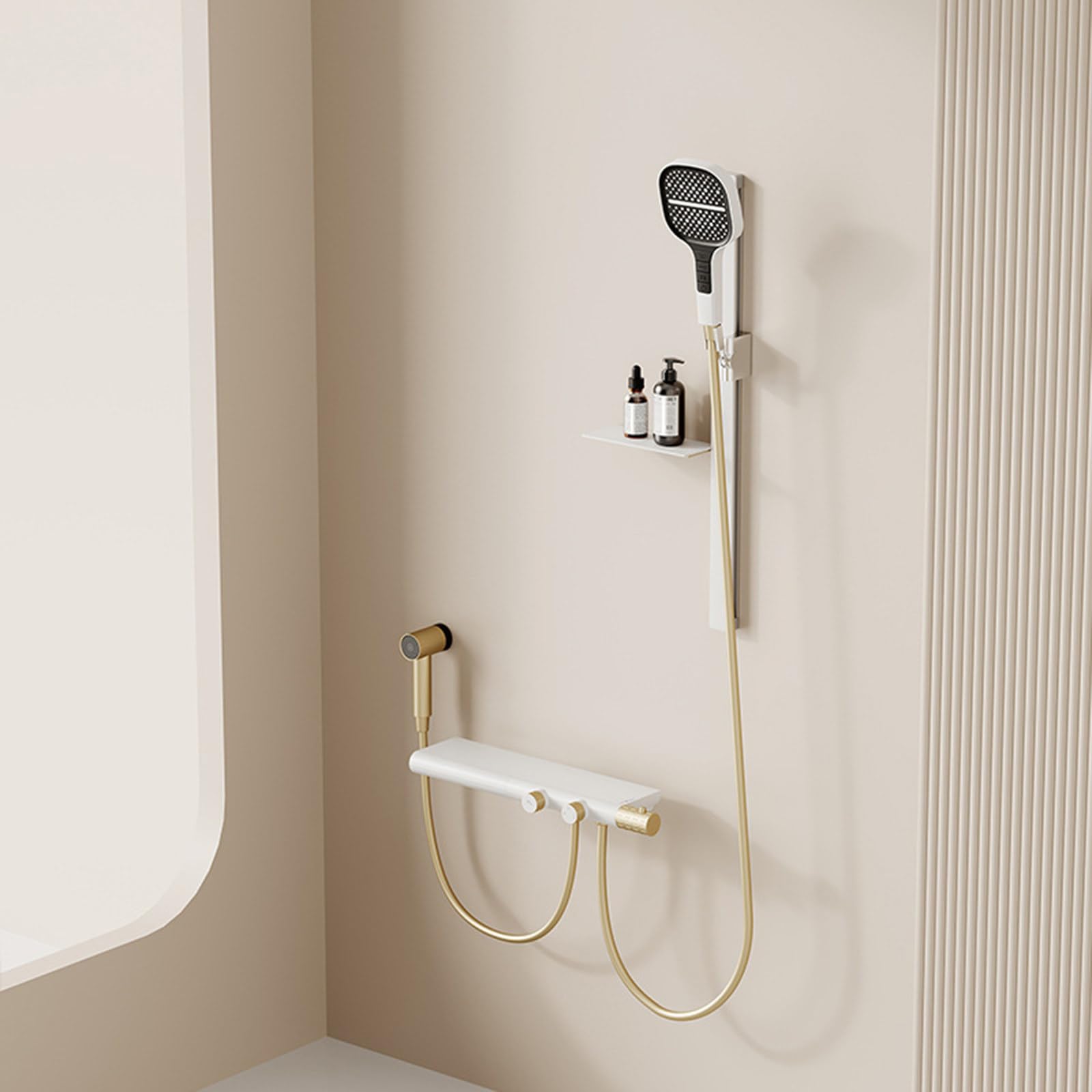 SWENEEN Brass Thermostatic Shower System With 3 Function Slide Bar Wall Mounted Tub Faucet Combo Set Including Handheld Spray And Tub Spout Bidet Included,Gun Gray